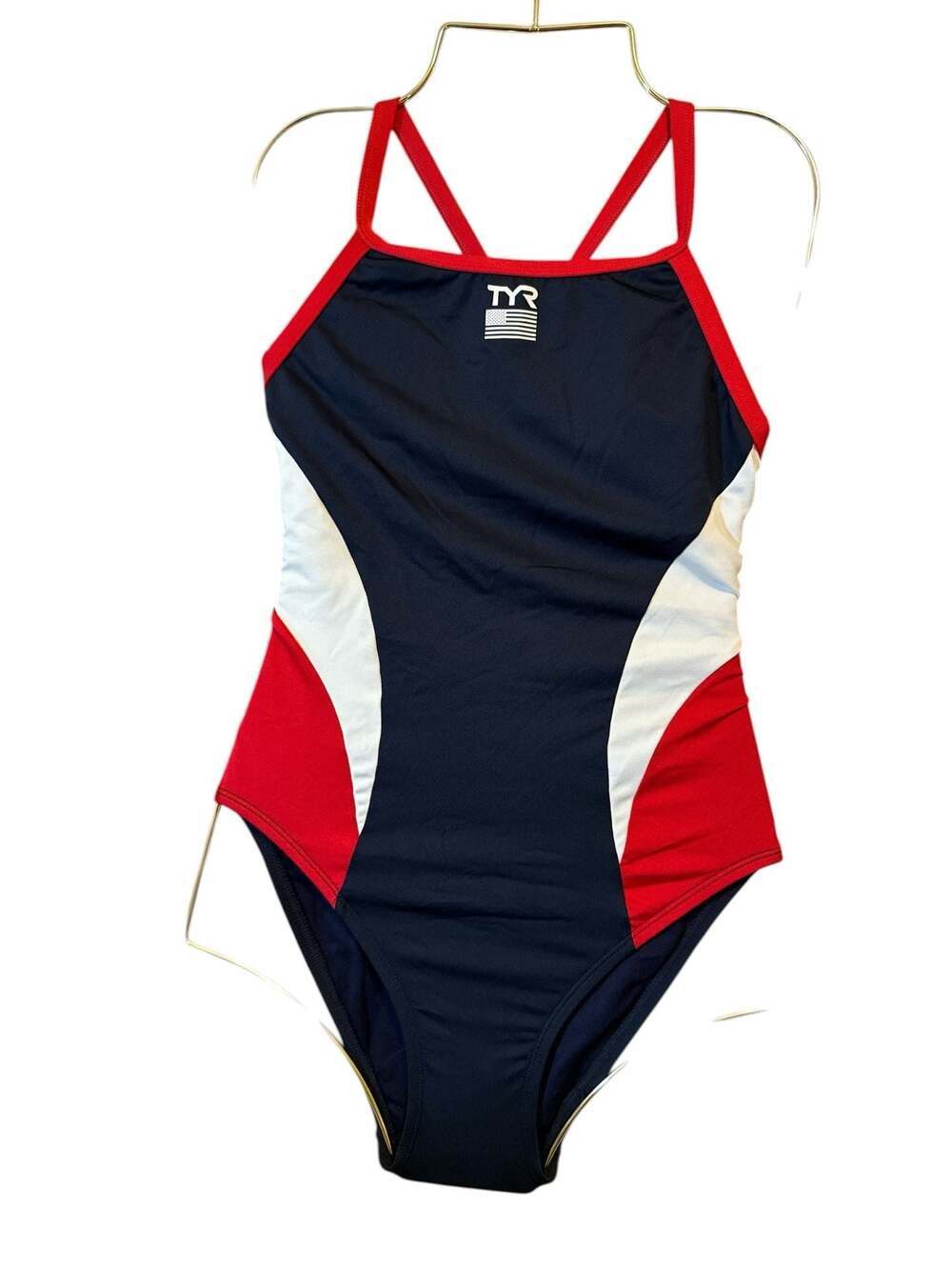 TYR Durafast Elite Women's Diamondfit SPL USA One Piece Swimsuit Navy Red White